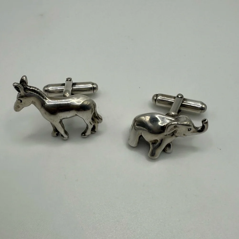 Sterling Silver Donkey & Elephant Political Cufflinks (.925)